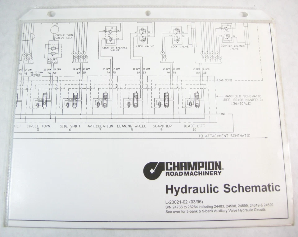 CHAMPION Motor Grader Hydraulic Schematic Diagram Foldout S/N 24736 to 26264 - Image 1 of 1