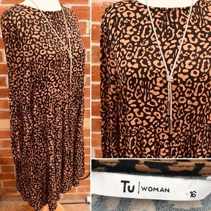 Vestido TU Talla 16 Marrón Negro Estampado Animal Invierno Excelente S9 - Imagen 1 de 7