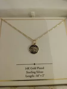 SHIVAM LOTUS FLOWER 14ct gold plated pendant sterling silver, black enamel BNWT - Picture 1 of 6