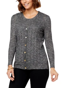 DG2 by Diane Gilman Marled Pointelle Sweater Knit Cardigan, Black, 3X, 809203 - Picture 1 of 1