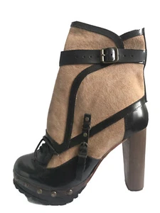 TOPSHOP UNIQUE CANVAS BLACK LEATHER PLATFORM ANKLE BOOTS UK 5 US 7.5 EU 38 BNIB - Picture 1 of 12