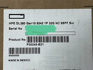 HPE DL380 Gen10 Xeon 6242 2.8GHz 16C 32GB RAM 8SFF P408i-a 800W PSU 25GbE 640FLR - Picture 1 of 4