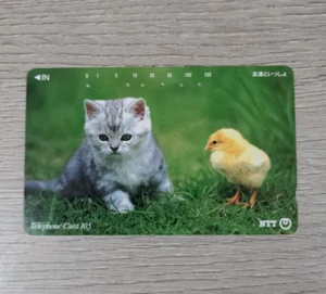 NTT Japanese Telephone Card 105 Units Vintage Phone Card A Kitten & Chick - Picture 1 of 5
