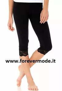Women's Capri Leggings by Tramonte in Microfiber with Lace Trim Art Lace C - Picture 1 of 2
