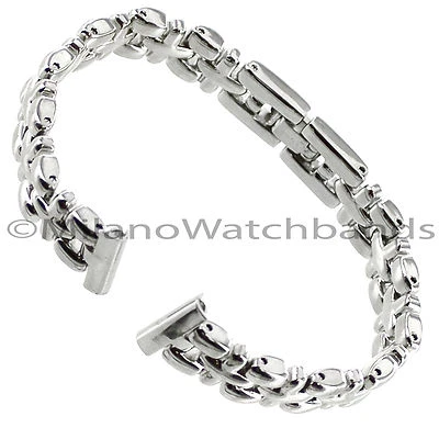 Correa de reloj para damas con cierre central de diseño cruzado tono plata brillante marca 14 mm Foto 1 de 4