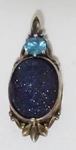 Vintage Sterling Silver Drusy / Druzy Quartz & Blue Topaz Pendant / Thailand - Picture 1 of 8