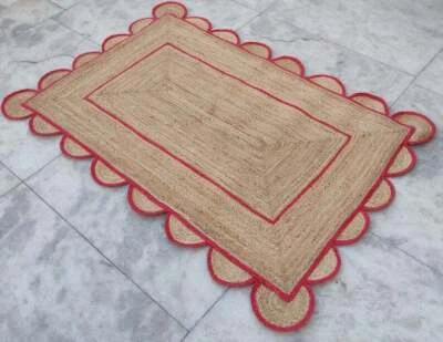 Rug Scallop Jute Carpet 100% Natural Runner Decorative Braided Modern Rustic - Image 1 of 4