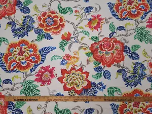 P Kaufmann SUMMER PALACE BYZANTINE Red Blue Yellow Green Floral Bird Fabric - Picture 1 of 4