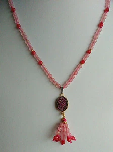 Collana girocollo agata rosa viola quarzo drusy nappa nappina argento 925 - Foto 1 di 2