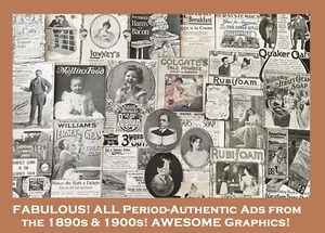 ENORME! Lote de recortes de anuncios impresos de colección de la década de 1890 diario basura álbum de recortes collage efímero - Imagen 1 de 10