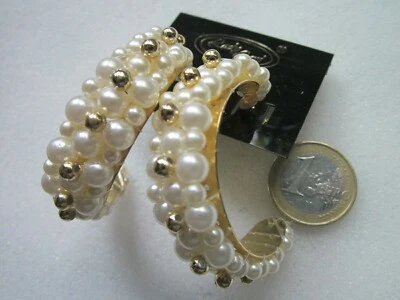  Ohrstecker Creolen- halbrund gold mit Perlen besetzt   TOP  XXL - Bild 1 von 3