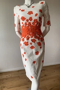 L.K. BENNETT FLORAL DR LASA DRESS SIZE UK 12 US 8 RED CREAM 67% COTTON 32% V - Picture 1 of 10