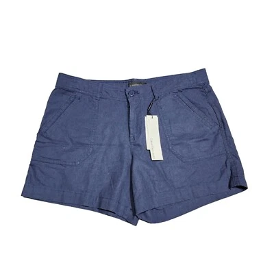 Calvin Klein 短裤女式 4 码蓝色斜纹布前拉链休闲 55% 亚麻 45% 棉 — 第 1/4 张图片