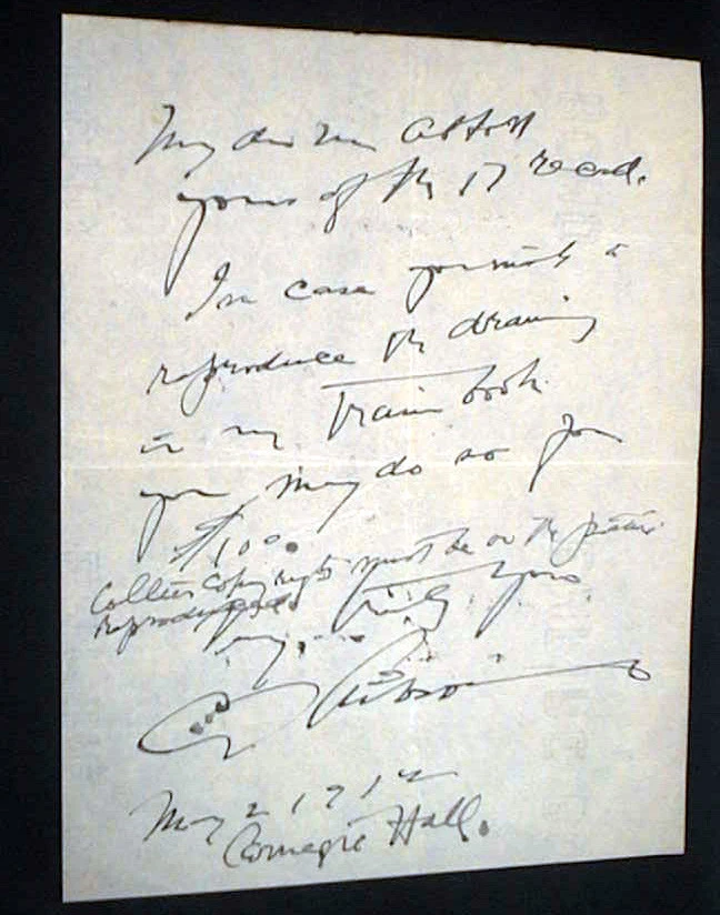 1912 CHARLES DANA GIBSON HANDWRITTEN NOTE FROM CARNEGIE HALL - Image 1 of 1