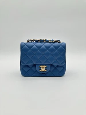 Chanel Blue Quilted Lambskin Mini Square Flap Bag With Gold Hardware - Image 1 of 4