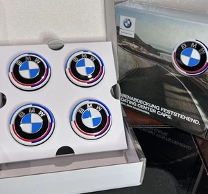 *U.S* Genuine BMW 56mm FLOATING 50th Anniversary Wheel Centre Hub Caps SET of 4 - Picture 1 of 7
