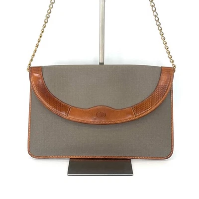 Christian Dior Bolso de Hombro Cadena Gris Marrón Cuero Auténtico Foto 1 de 4