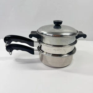 Saladmaster 4 Pc Stainless 18-8 Tri-Clad Double Boiler Pot Steamer w Vapo Lid 8” - Picture 1 of 14