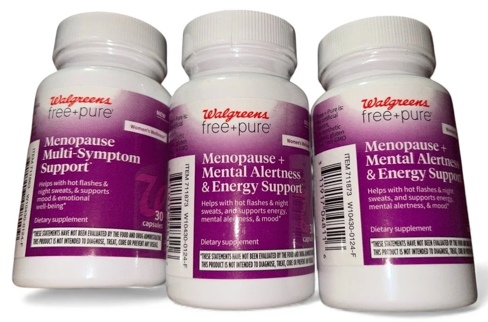 3 cápsulas de apoyo multisíntomas Walgreens Free + Pure Menopausia, 30 Ct., 3/27+ Foto 1 de 1