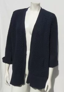 LANDS’ END US Damen M 10 12 Petite Navy Struktur Baumwolle Long Cardigan Pullover - Bild 1 von 6