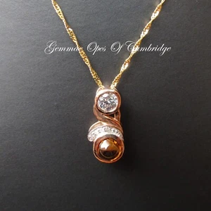 9k 9ct Rose Gold Topaz Citrine and Diamond Pendant Necklace 46cm 2.69g - Picture 1 of 5