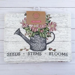 Tapestry Table Runner Flowers Watering Can Floral 13x72 - Picture 1 of 3