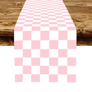 Corredor de mesa moderno a cuadros rosa y blanco para decoración de fiestas en el hogar interiores y exteriores - Imagen 1 de 5