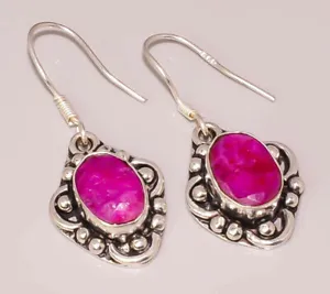Red Ruby Faceted Vintage Style Jewelry 925 STERLING SILVER PLATED EARRING - Picture 1 of 1