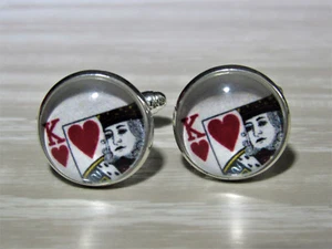 Gemelos de póker King of Hearts, gemelos de boda de Las Vegas, tarjetas de joyería para hombre - Imagen 1 de 2