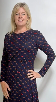 HOBBS Dress Sian Long Slv Jersey DogPrint Fit&Flare ZipBack Kneeover(A259)RRP£89 - Image 1 of 4