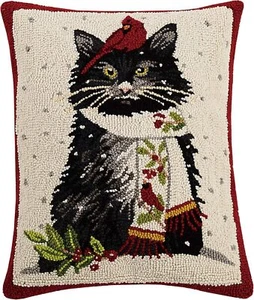 Peking Handicraft 31ML484C20OB Holiday Black Cat with Cardinal Hook Pillow - Picture 1 of 1