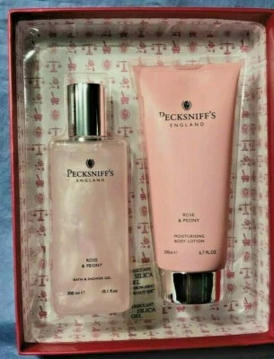 Pecksniff's~ROSE & PEONY~2 pc Gift Set~BATH GEL + BODY LOTION~New~BOXED~NEW - Image 1 of 4