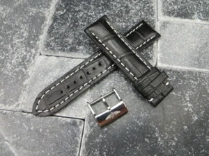 22mm Grain Leather Strap Black Watch Band with OEM BREITLING Tang Buckle WH - Picture 1 of 6