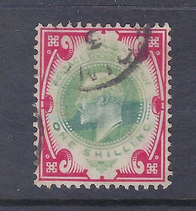 G B  KEVII  1sh Carmine-Dull Green W/Cancels Sc# 138 CV$40+ (GB185)* - Image 1 of 1