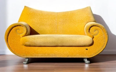 Bretz Gaudi Stoff Zweisitzer Gelb Designer Sofa Couch Vintage Extravagant - Bild 1 von 4
