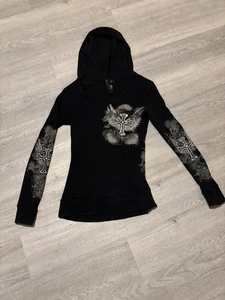 Punk Pullover Damen Medium Strass Kreuz Vintage Biker Style Rocker Motorrad - Bild 1 von 10