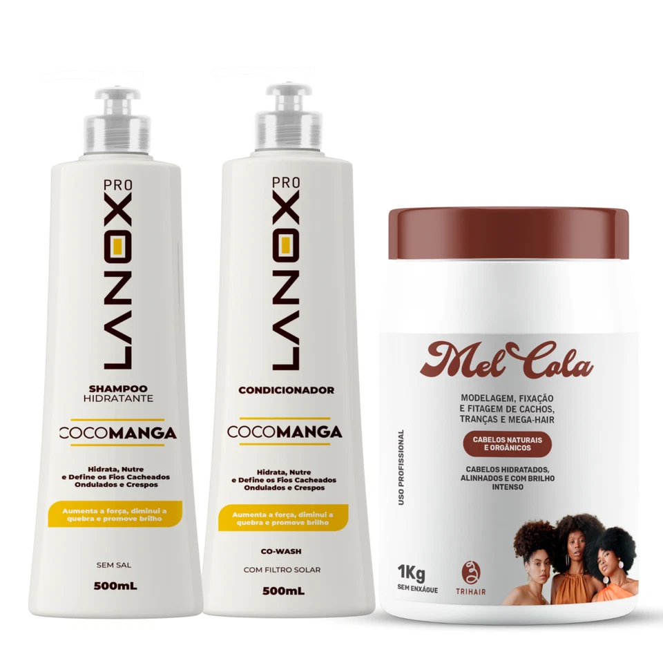 Lanox CocoManga Shampoo 500 ml & Conditioner 500 ml + Mel Cola 1kg Curl Kit - Image 1 of 1