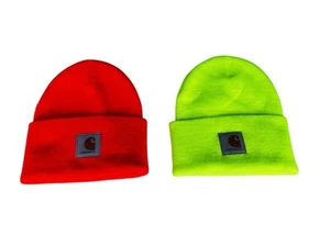 Zwei Carhartt Neon Unisex Strick Bündchen Beanie Mütze Einheitsgröße Kopfbedeckungen - Bild 1 von 7