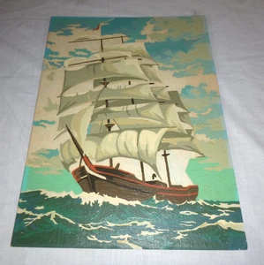 Vtg Paint By Number Painting INCOMPLETE Craft Master Sailing Ship 10x14 - Picture 1 of 6