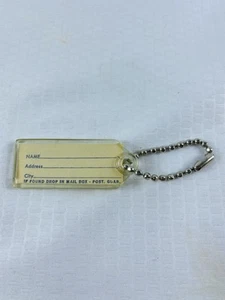 Vintage Transparent 2“ ID Key Tag w/Chain Name, Address, Phone, Auto - Picture 1 of 6