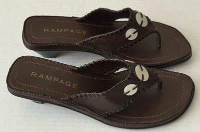 Sandalias de tanga Rampage marrón con cuentas y cosidas tacón ancho para mujer talla 8,5 M Foto 1 de 4