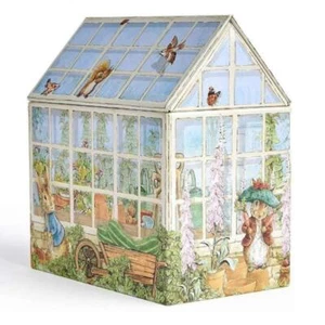 Peter Rabbit Storage Tin Greenhouse Shaped Air Tight Organisation Canister - Picture 1 of 8