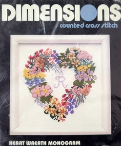 Vintage Dimensioni 5"x5" Corona Cuore Monogramma Contato Punto Croce Kit #6515 - Foto 1 di 4