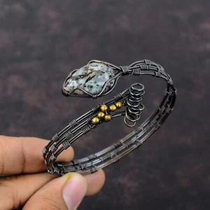 Copper Natural Astrophyllite Handcrafted Birthday New Wire Wrapped Bangle Cuff - Picture 1 of 6