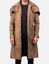 Men's Brown Duster Sheepskin Long Coat | Army Brown Leather Trench Winter Coat