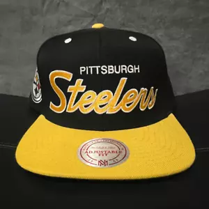 MITCHELL & NESS Pittsburgh Steelers Classic Script SnapBack Hat / One Size - Picture 1 of 7