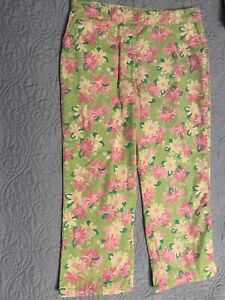 Lilly Pulitzer Girls Size 10 Ankle/cropped Pants Pink,Green Yellow Rhino Flowers