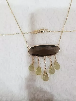 14k Yellow Gold Lovely Necklace with Smoky Stone and Citrine Stones, 18 inches  - Image 1 of 4