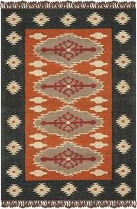 Area Rug Reversible Kilim Rug Brown Black Wool & Jute Hand Woven Rug Flatweave - Picture 1 of 9
