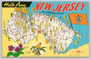 Mapa pictórico del estado de Nueva Jersey, monumentos y atracciones, postal vintage - Imagen 1 de 2